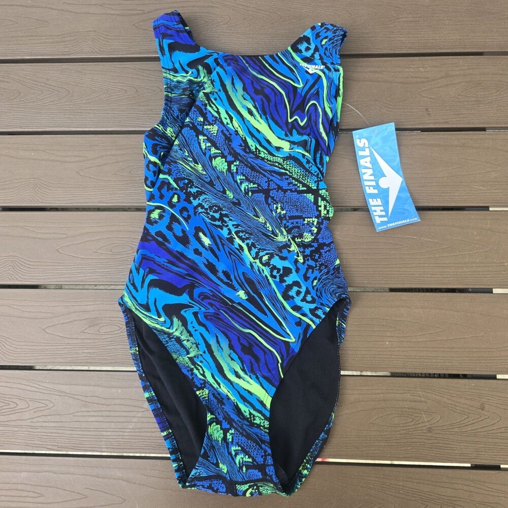 The Finals Womens Air Whirl Waveback Swimsuit Green/Blue Sz 32 New